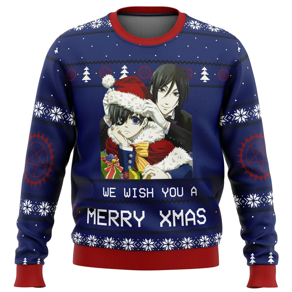 Black Butler Merry Xmas Ugly Christmas Sweater, Ciel and Sebastian Holiday Sweater, Kuroshitsuji Demon Butler Anime Xmas Gift