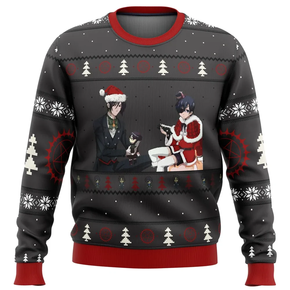 Black Butler Presents Ugly Christmas Sweater, Sebastian and Ciel Holiday Sweater, Kuroshitsuji Gothic Anime Xmas Gift for Otaku