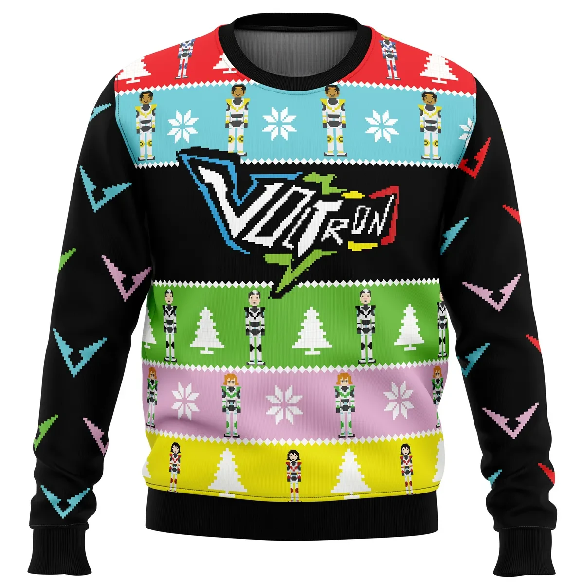 Voltron Ugly Christmas Sweater, Voltron Legendary Defender Holiday Sweater, Pixel Paladin Bands, Cartoon Xmas Gift for Fans, Unisex Sweatshirt