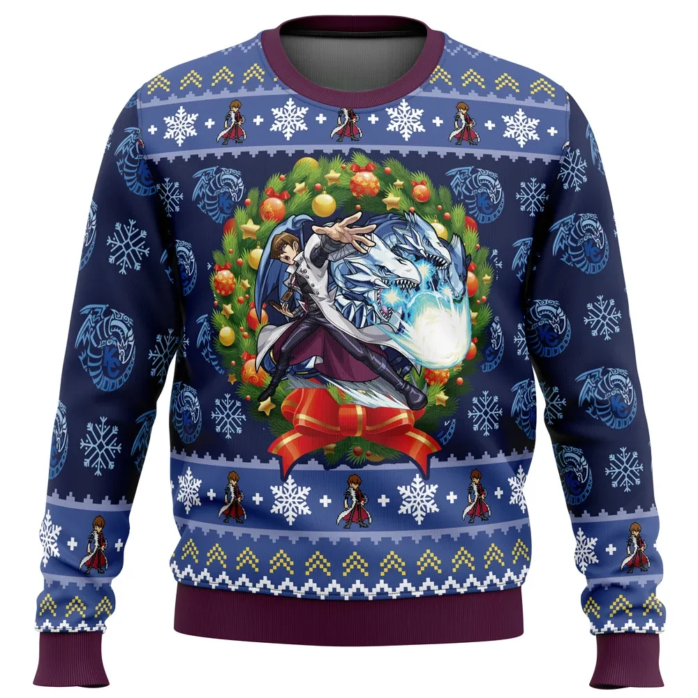 Kaiba Blue-Eyes White Dragon Christmas Yu-Gi-Oh Ugly Christmas Sweater, Anime Holiday Sweater, Unisex Pullover, Xmas Gift for Duelists