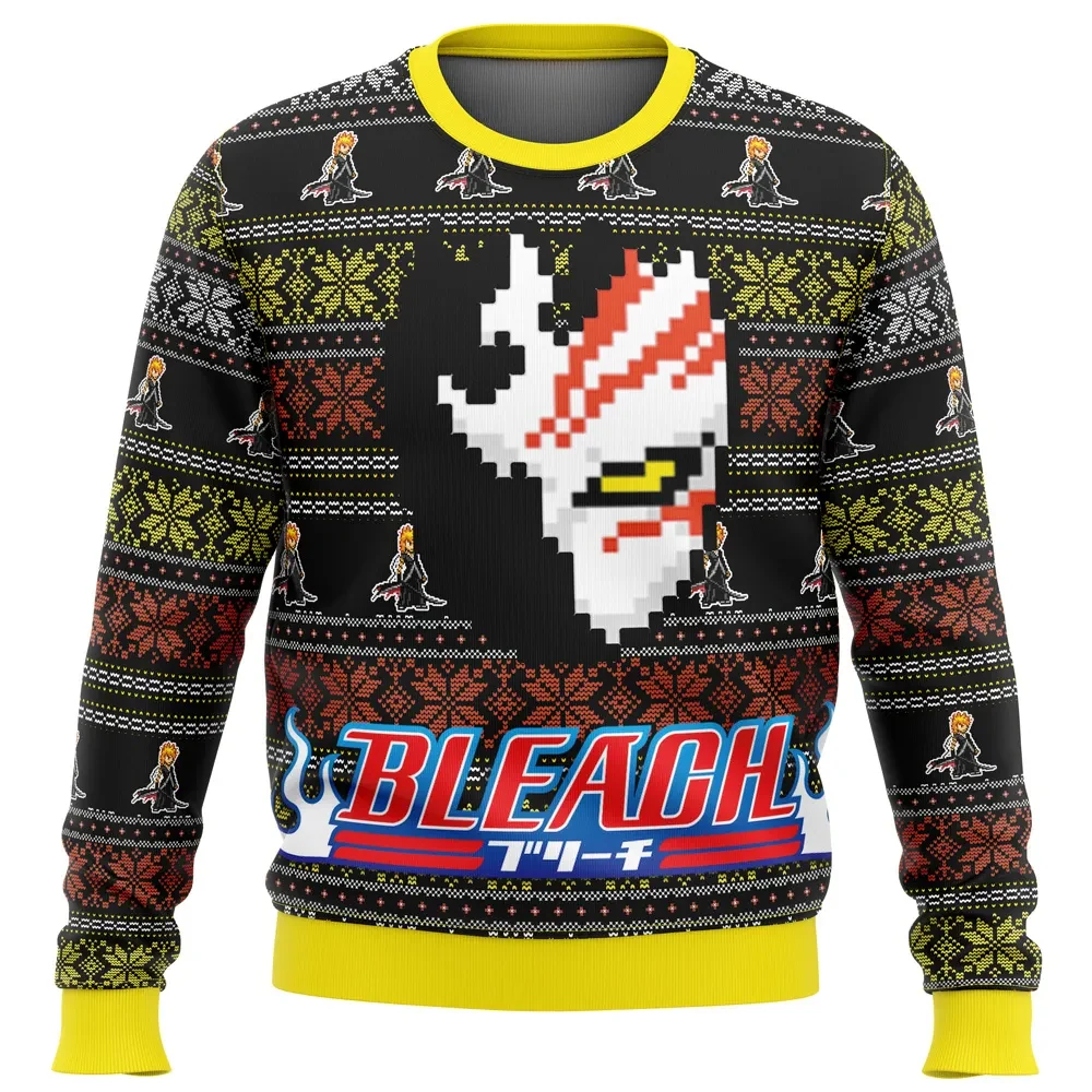 Bleach Hollow Mask Ugly Christmas Sweater, Ichigo Kurosaki Bleach Holiday Sweater, Pixel Art Fair Isle Anime Xmas Gift for Fans
