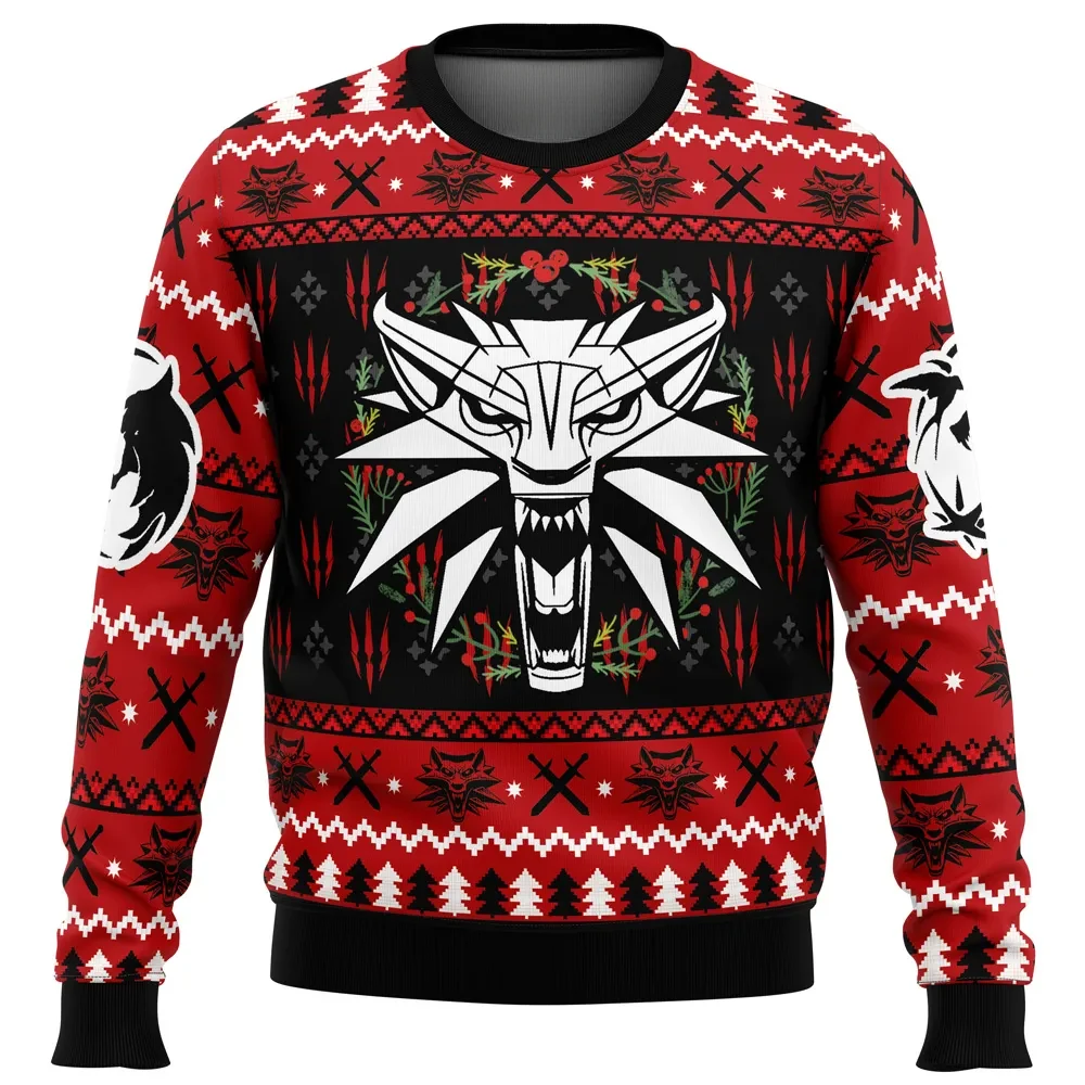 Christmas Monster The Witcher Ugly Christmas Sweater, Witcher Wolf Medallion Holiday Sweater, School of the Wolf Signs, Gamer Xmas Gift