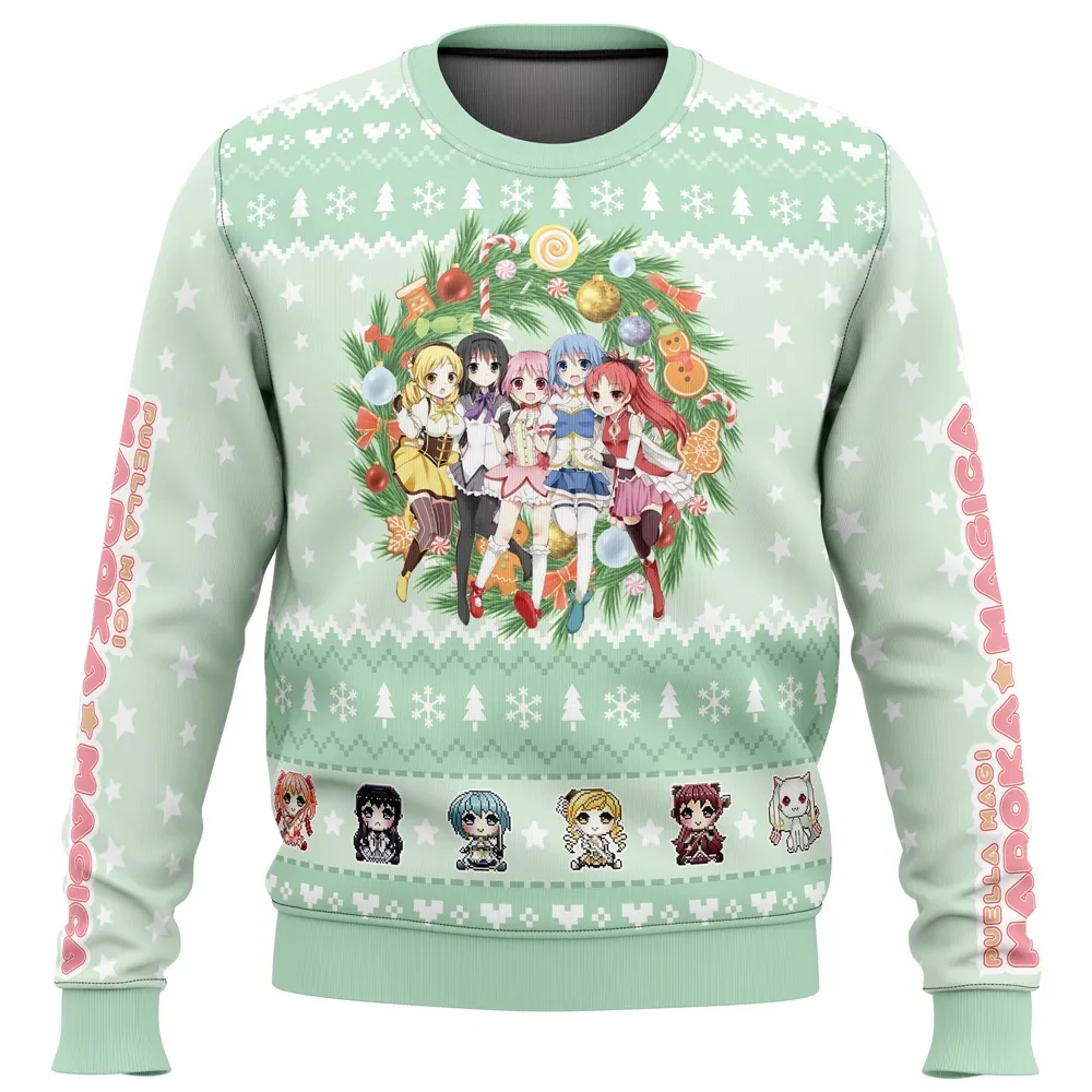 Magical Girls Puella Magi Madoka Magica Ugly Christmas Sweater, Madoka Kyubey Anime Holiday Sweatshirt, Unisex Anime Xmas Gift for Fans