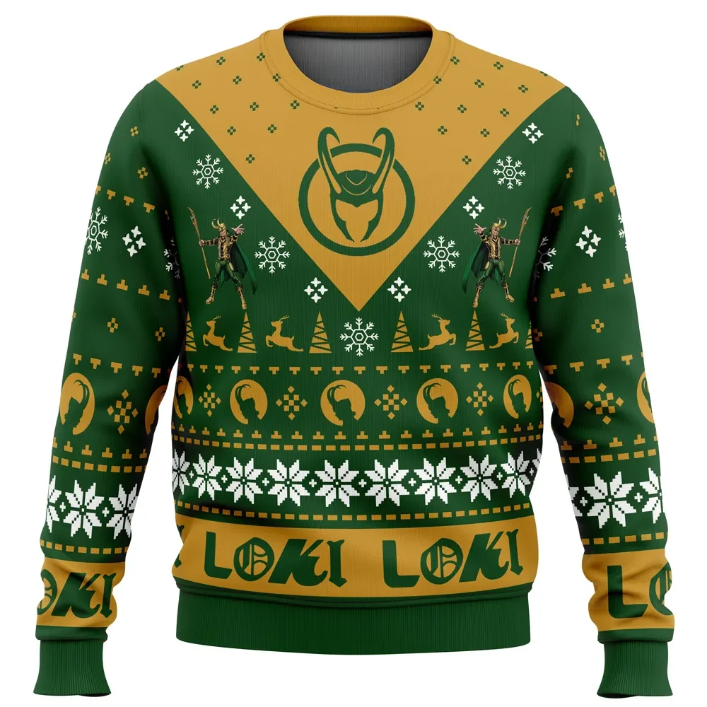 Let Earth Receive Her King Loki Ugly Christmas Sweater, Marvel God of Mischief Holiday Sweatshirt, Unisex Superhero Xmas Gift for Fans
