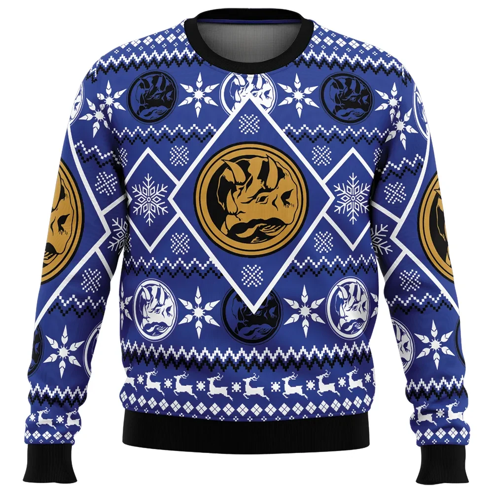 Christmas Blue Ranger Power Rangers Ugly Christmas Sweater, Mighty Morphin Triceratops TV Show Holiday Sweater, Xmas Jumper