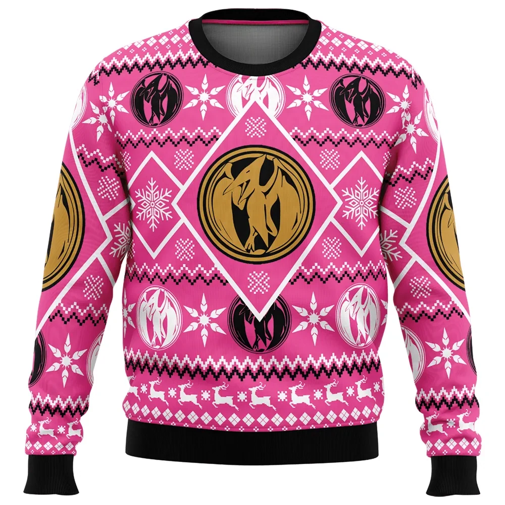 Christmas Pink Ranger Power Rangers Ugly Christmas Sweater, Mighty Morphin Pterodactyl Coin Holiday Sweatshirt, Retro TV Xmas Gift