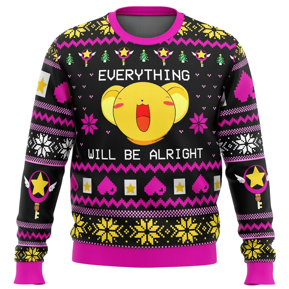 Cardcaptor Sakura Everything Will Be Alright Ugly Christmas Sweater, Kero Holiday Sweatshirt, Magical Girl Anime Xmas Gift for Fans
