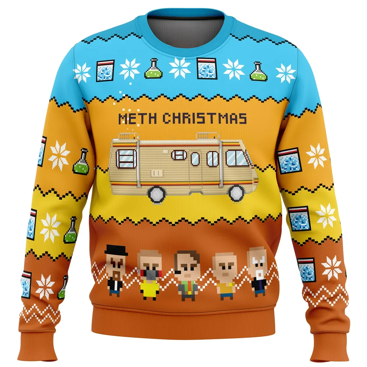 Meth Christmas Breaking Bad Ugly Christmas Sweater, Heisenberg RV Holiday Sweater, Pixel Cast Unisex Sweatshirt, TV Xmas Gift for Drama Fans