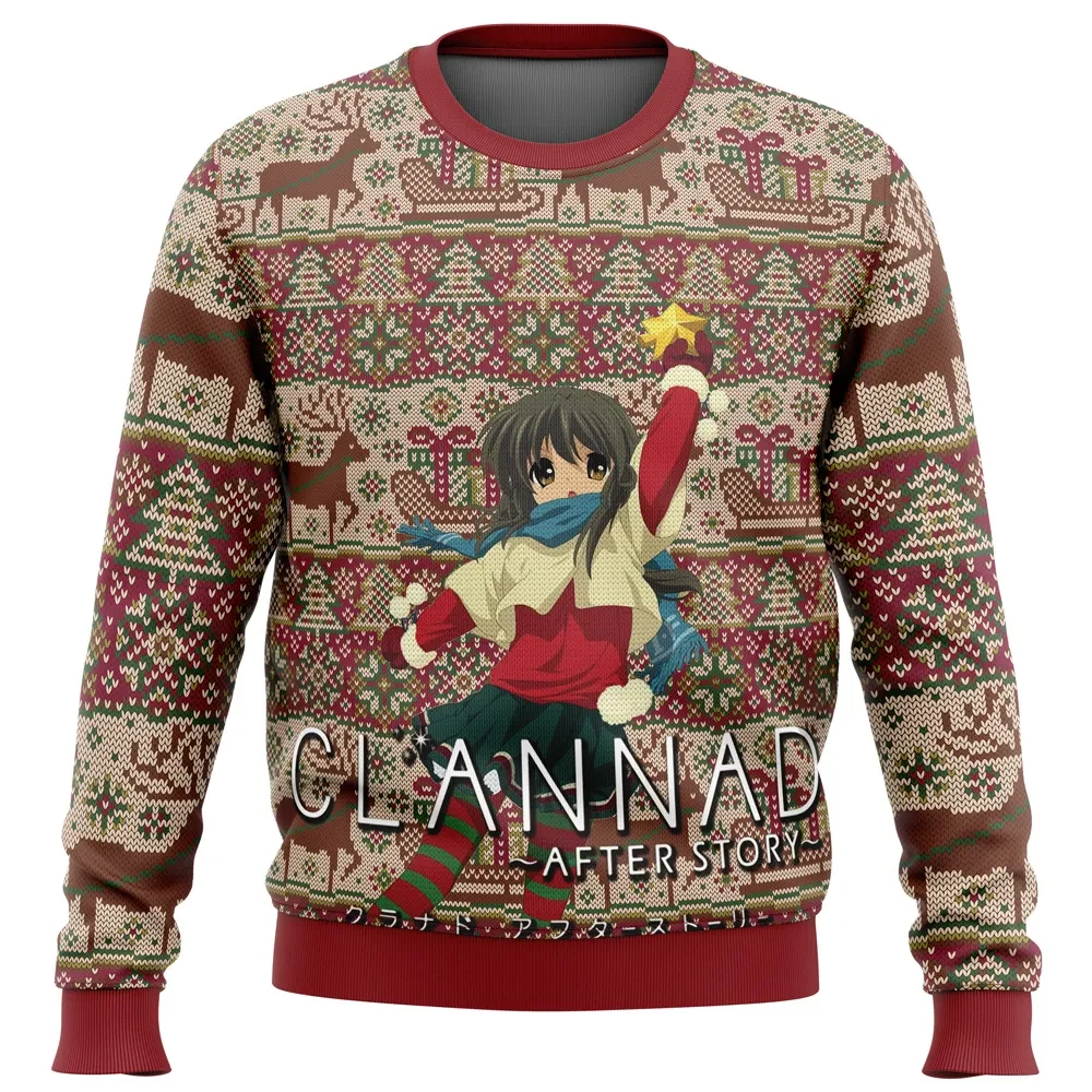 Clannad After Story Ugly Christmas Sweater, Clannad Fuko Star Holiday Sweatshirt, Reindeer and Sleigh Unisex Anime Xmas Gift for Fans