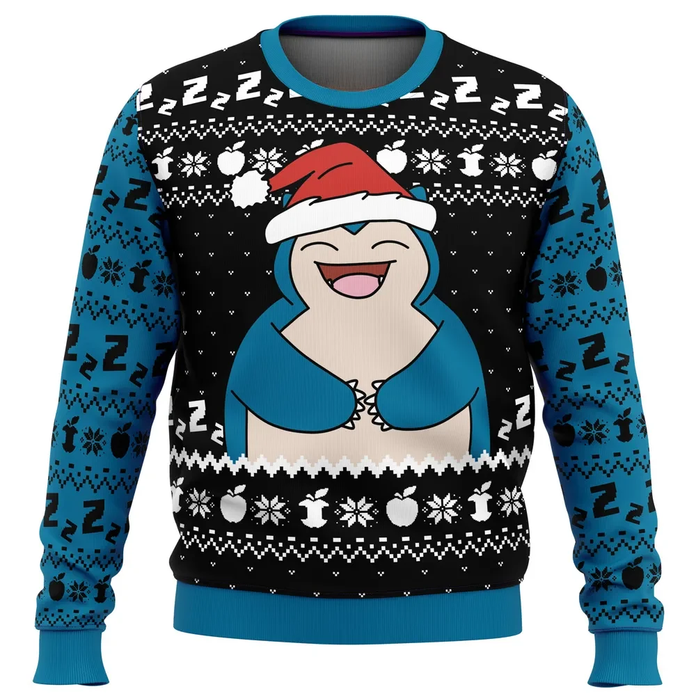 Snorlax Holiday Pokemon Ugly Christmas Sweater, Sleepy Snorlax Santa Holiday Sweater, Cozy Zzz Gamer Xmas Gift, Unisex Crew Neck Sweatshirt