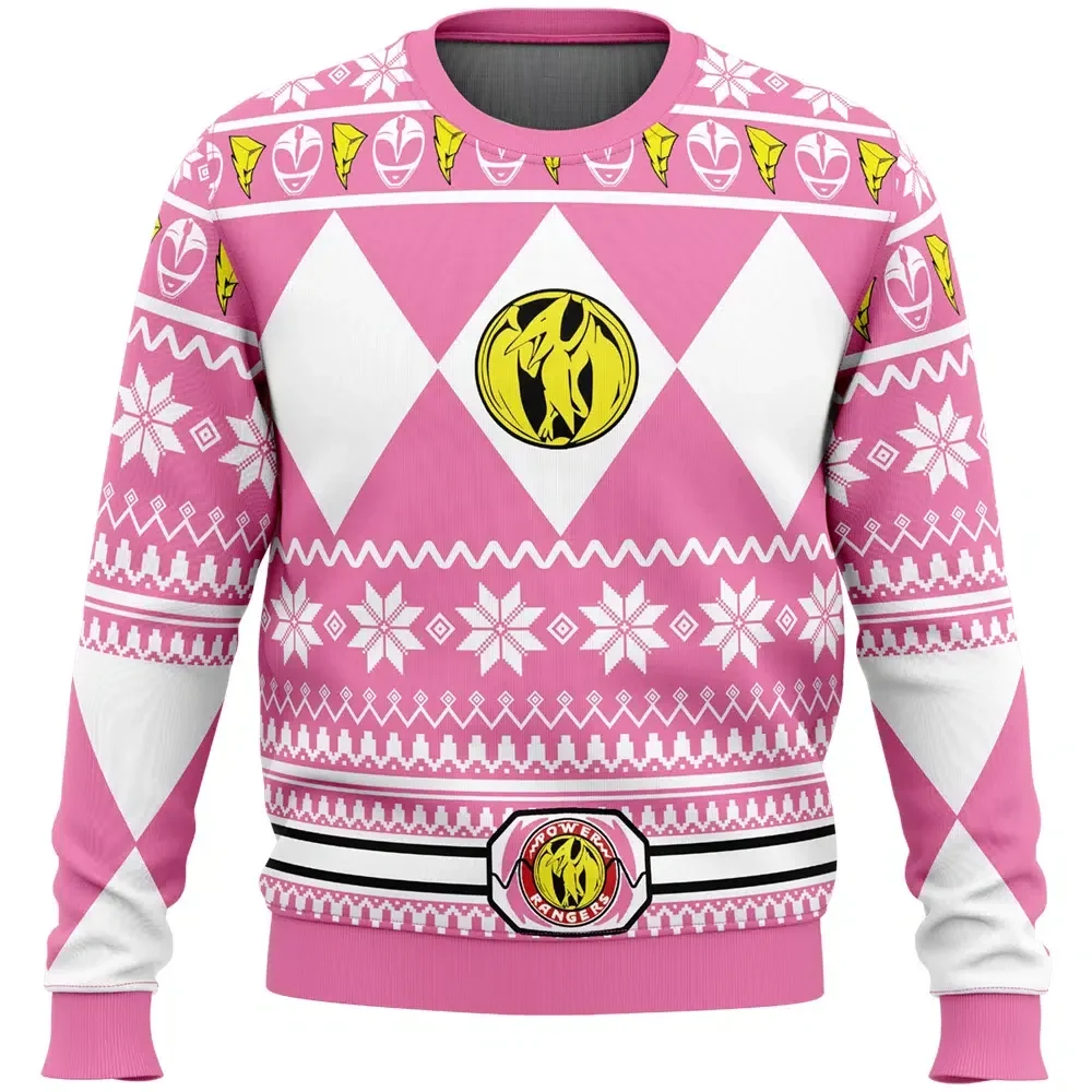 Mighty Morphin Pink Ranger Power Rangers Ugly Christmas Sweater, Pterodactyl Power Coin Holiday Sweater, 90s Superhero Xmas Gift for Fans