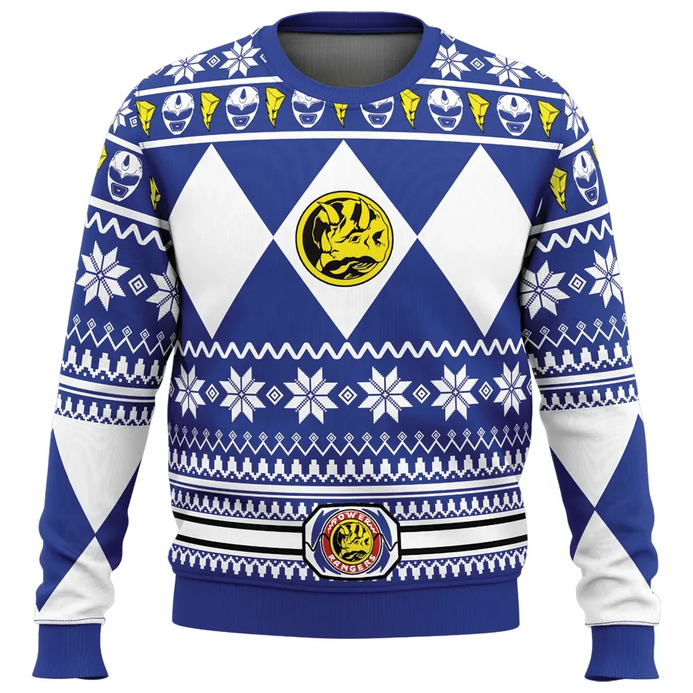 Mighty Morphin Blue Ranger Power Rangers Ugly Christmas Sweater, Power Rangers Holiday Sweater, 90s TV Show All Over Print Xmas Sweater