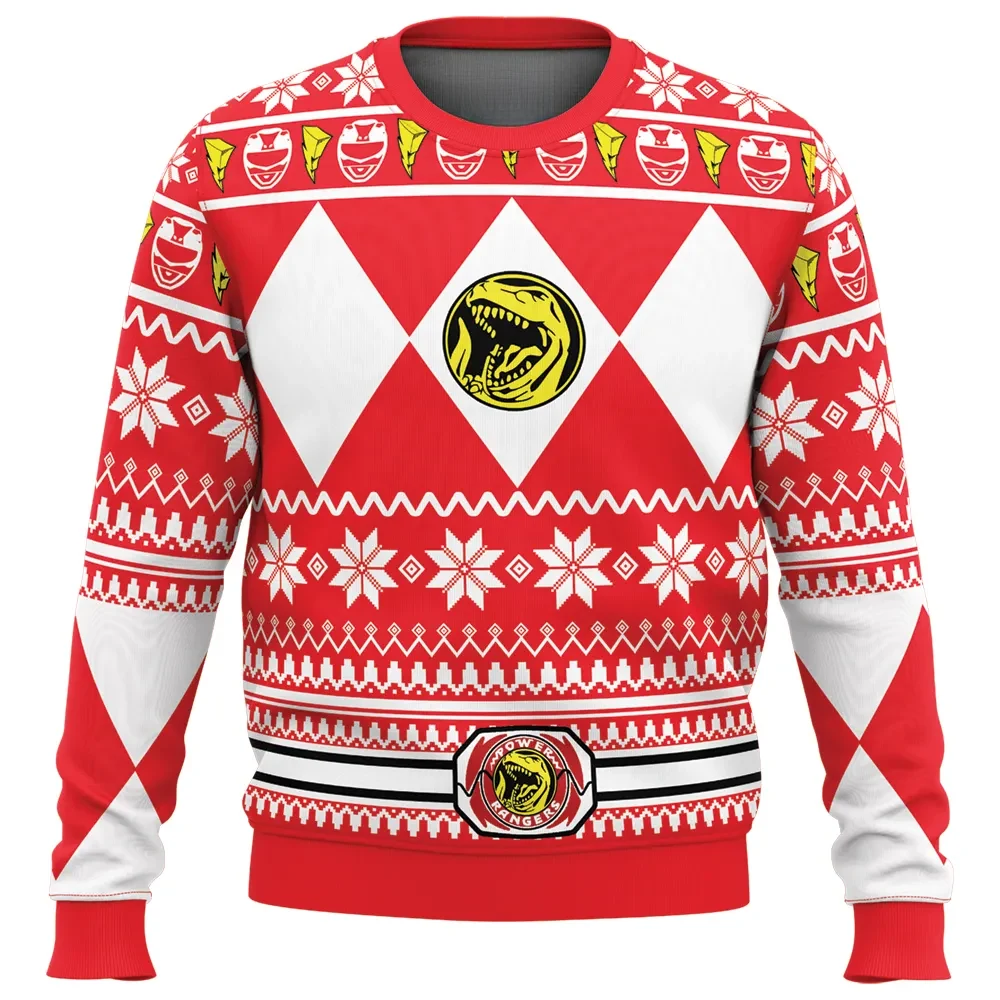Mighty Morphin Red Ranger Power Rangers Ugly Christmas Sweater, Tyrannosaurus Power Coin Holiday Sweater, Xmas Jumper