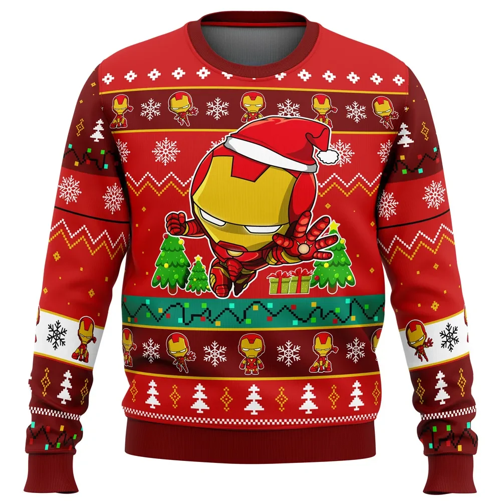 Christmas Iron Man Chibi Marvel Comics Ugly Christmas Sweater, Avengers Santa Hat Holiday Sweatshirt, Superhero Xmas Gift for Tony Stark Fans