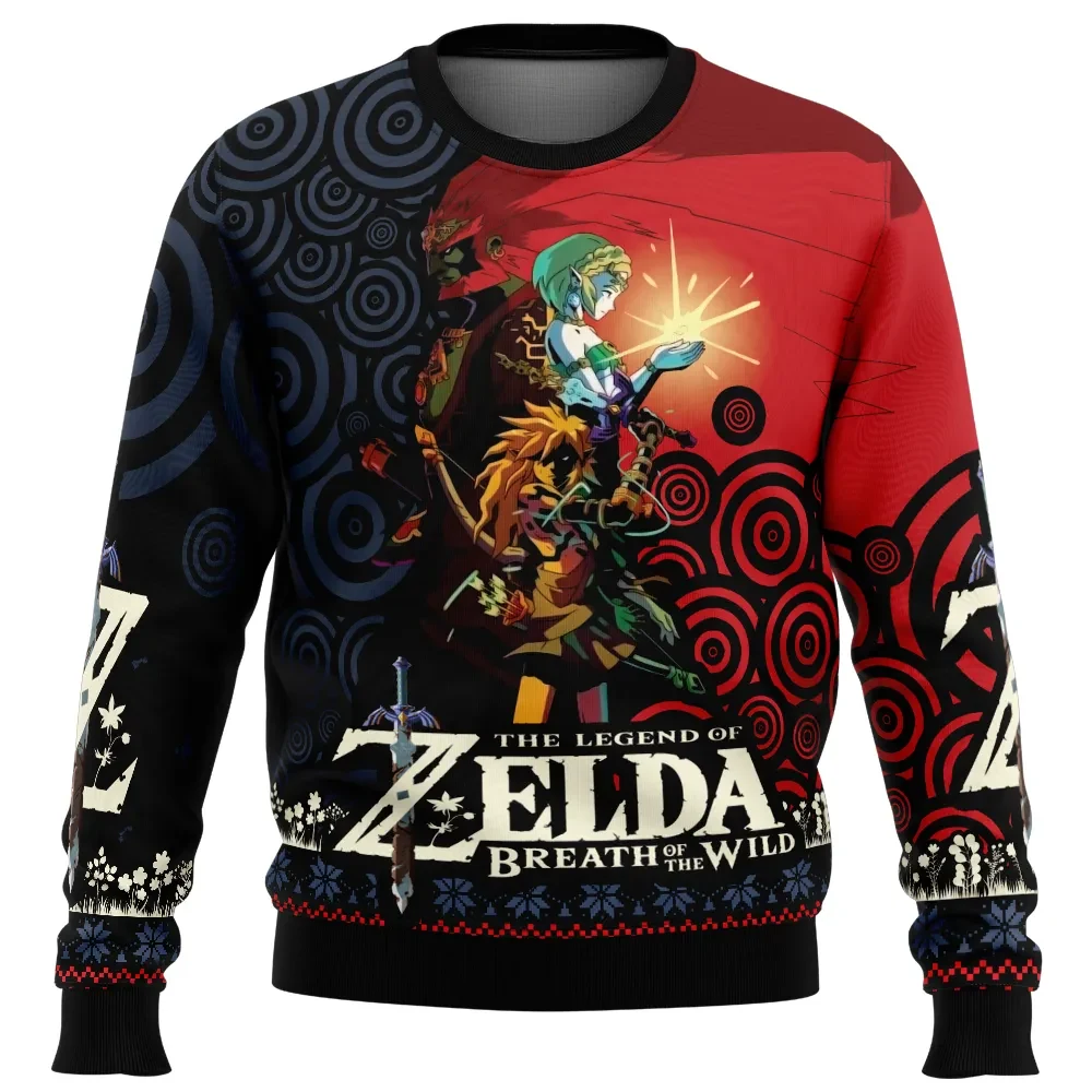 Triforce Legend of Zelda Breath of the Wild Ugly Christmas Sweater, Link and Hylian Princess Holiday Sweater, Nintendo Gamer Xmas Gift