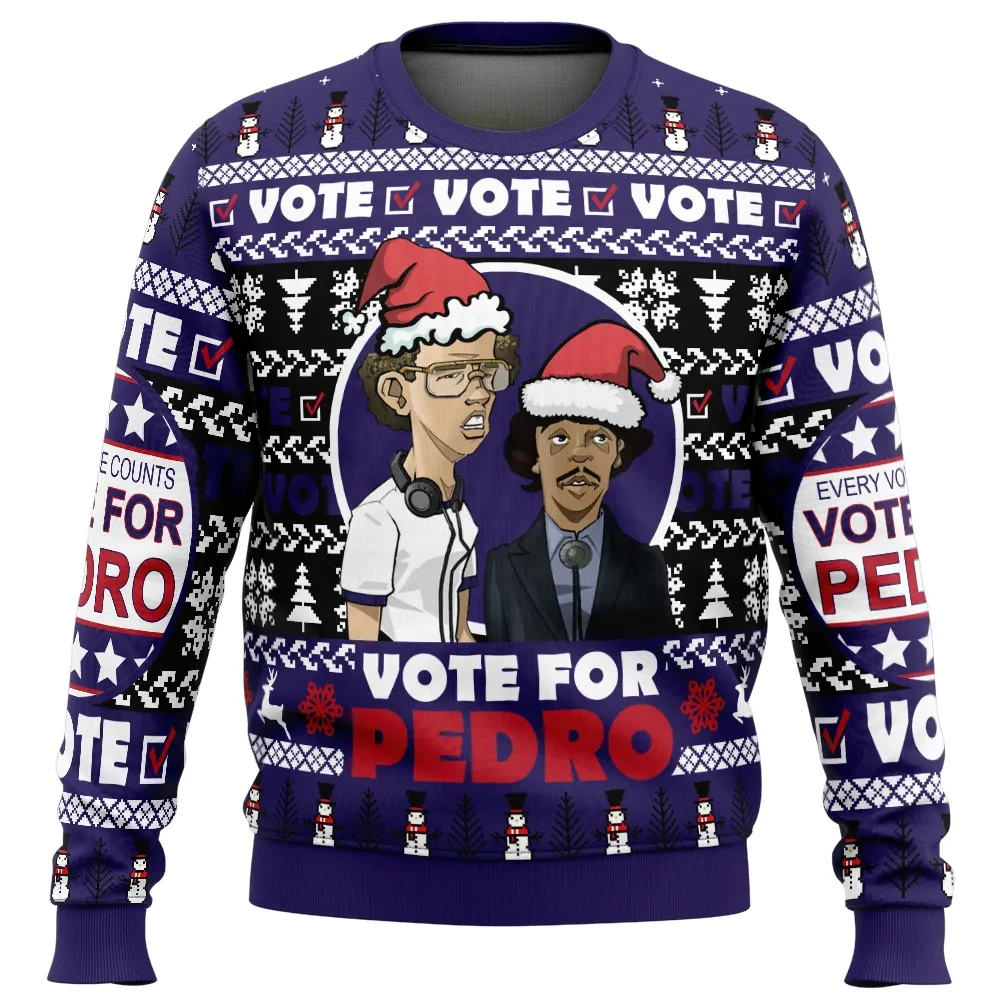 Vote for Pedro Napoleon Dynamite Ugly Christmas Sweater, Funny Movie Holiday Sweater, Unisex Xmas Sweatshirt, Comedy Movie Gift for Fans