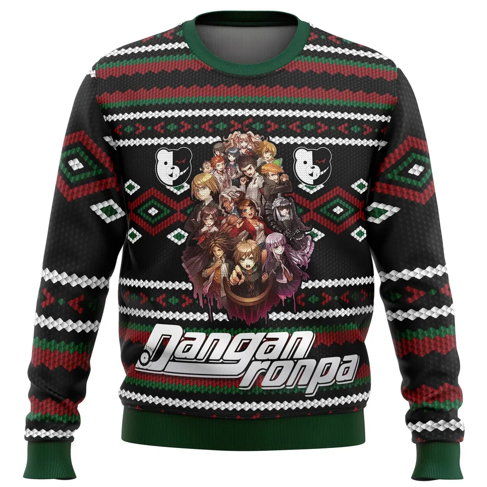 Danganronpa Alt Ugly Christmas Sweater, Monokuma Anime Holiday Sweater, Group Cast Unisex Sweatshirt, Anime Xmas Gift for Mystery Game Fans