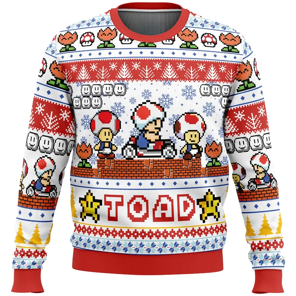 Toad Super Mario Bros Ugly Christmas Sweater, Nintendo Pixel Art Holiday Sweater, Retro Kart Video Game Xmas Sweatshirt, Gamer Gift for Fans