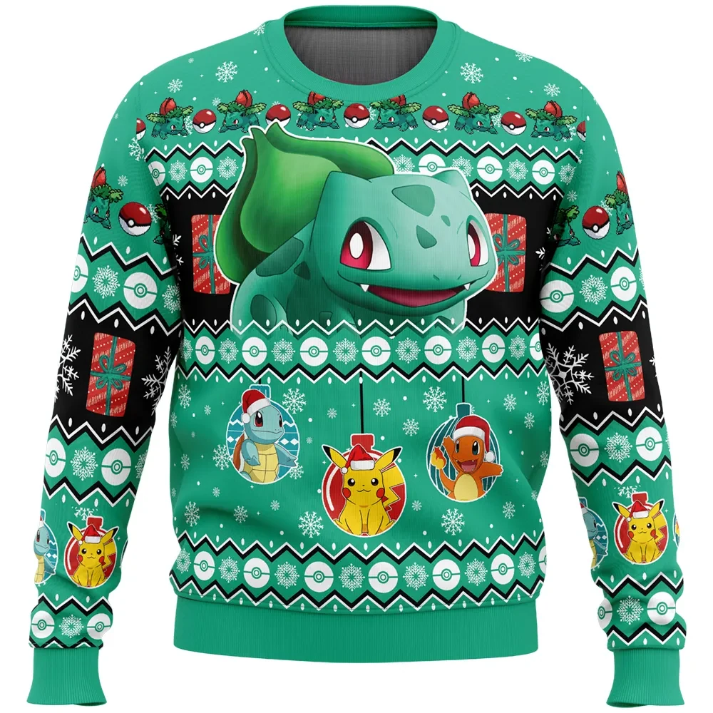 Bulbasaur I Choose You Pokemon Ugly Christmas Sweater, Pokemon Holiday Sweater with Pikachu Squirtle Charmander, Anime Xmas Gift, Unisex