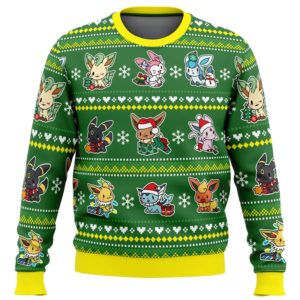 Eevee Merry Christmas Pokemon Ugly Christmas Sweater, Eeveelutions Holiday Sweater, Umbreon Sylveon Vaporeon Pullover, Gamer Xmas Gift