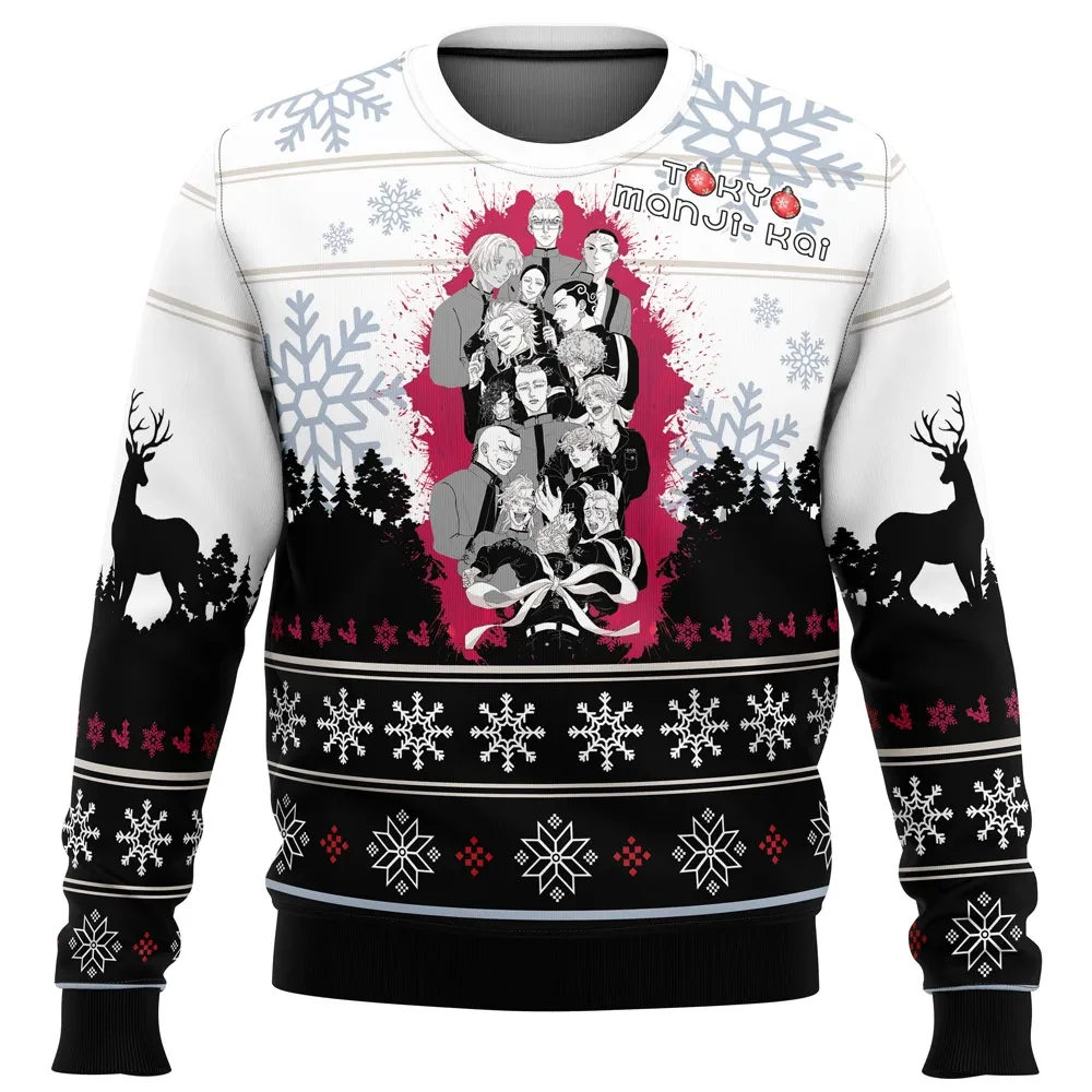 Tokyo Manji Gang Toman Tokyo Revengers Ugly Christmas Sweater, Anime Holiday Sweatshirt with Reindeer, Unisex Xmas Gift for Manga Fans