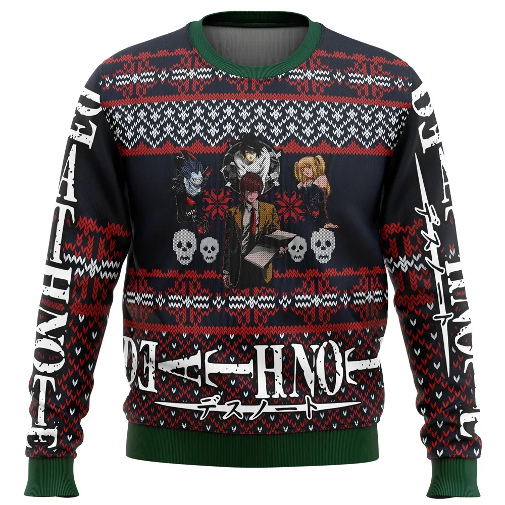 Death Note Characters Ugly Christmas Sweater, Light Yagami L Ryuk Misa Holiday Sweater, Unisex Anime Xmas Sweatshirt Gift for Fans