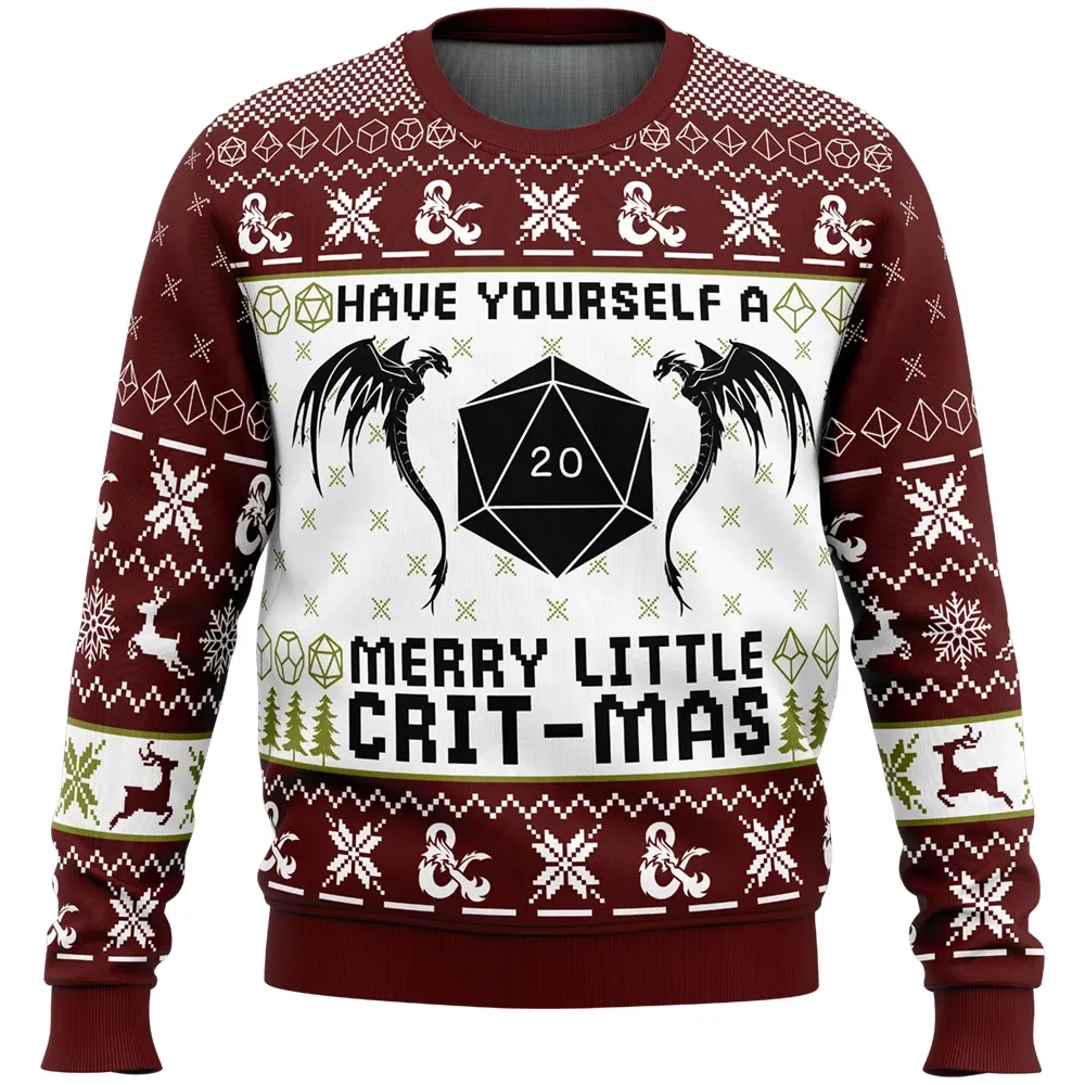 Have Yourself A Merry Little Crit-Mas Dungeons and Dragons Ugly Christmas Sweater, D20 Gamer Holiday Sweater, Xmas Jumper