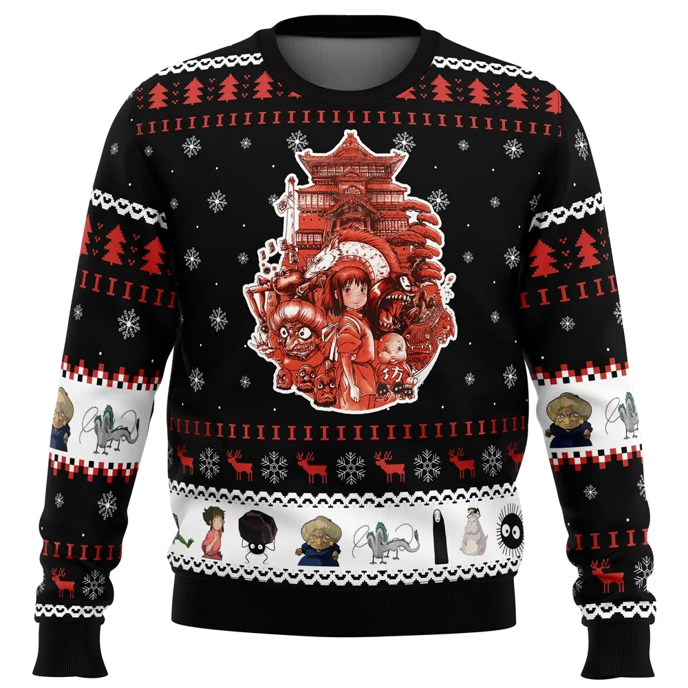 Spirited Away Ugly Christmas Sweater, Studio Ghibli Chihiro Haku and No-Face Holiday Sweater, Anime Movie Xmas Gift for Ghibli Fans