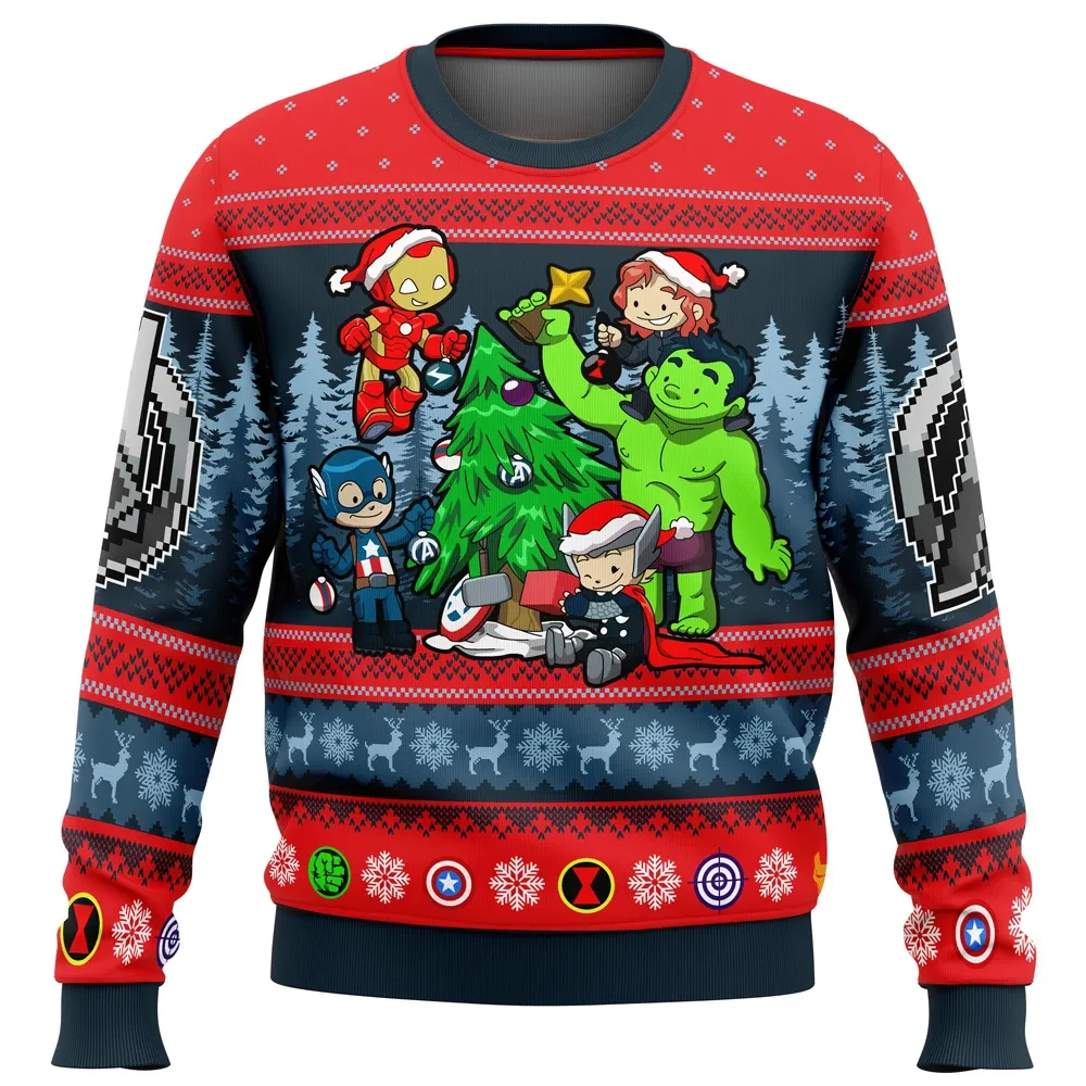 Christmas Avengers Chibi Marvel Comics Ugly Christmas Sweater, Iron Man Hulk Thor Superhero Holiday Sweater, Unisex Marvel Xmas Gift for Fans