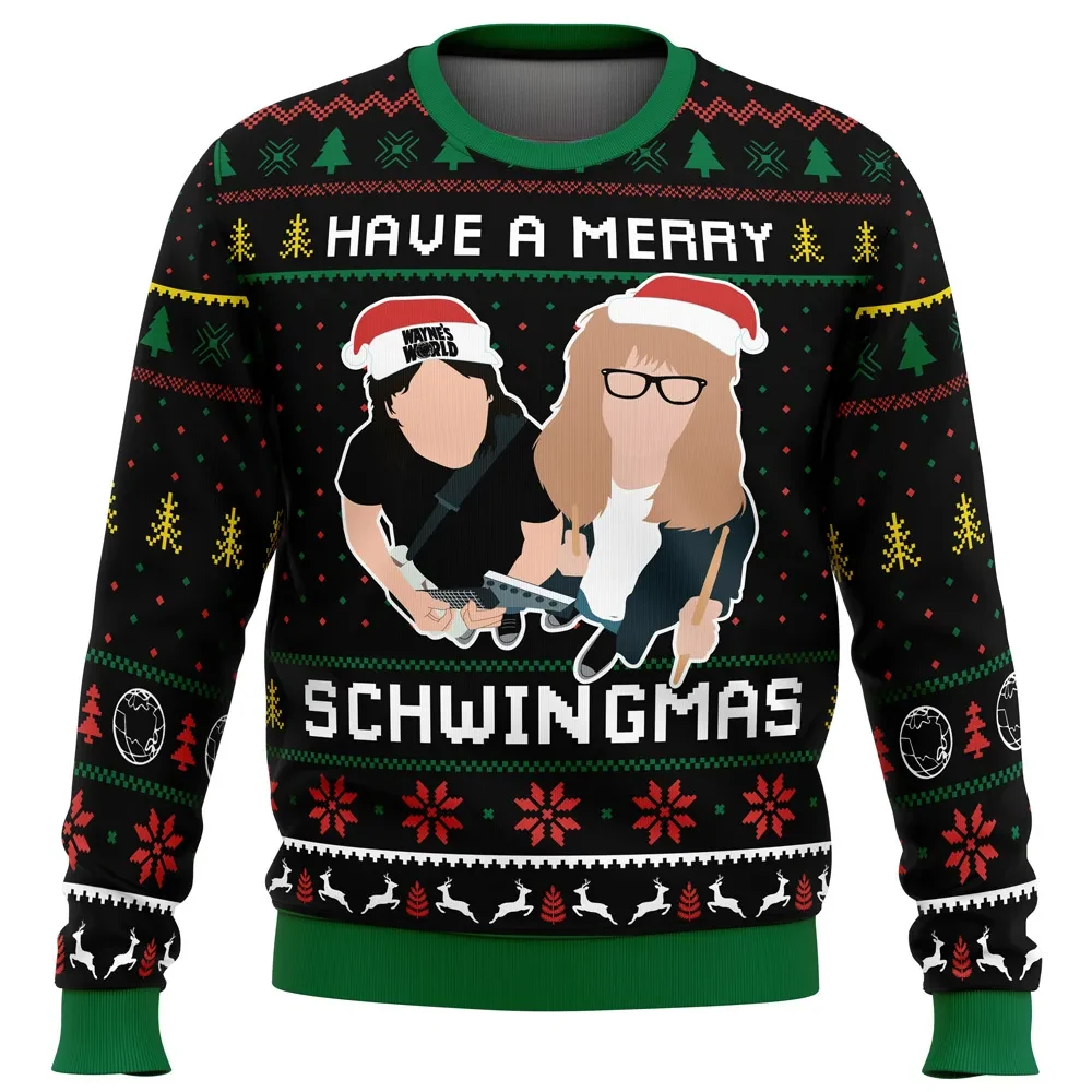 Have A Merry Schwingmas Wayne's World Ugly Christmas Sweater, Wayne and Garth Movie Holiday Sweater, Funny Comedy Xmas Sweater