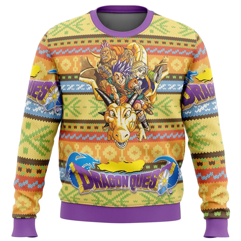 Dragon Quest Ugly Christmas Sweater, Heroes on Golden Dragon Gamer Holiday Sweater, Retro JRPG Xmas Gift, Unisex All Over Print Sweatshirt