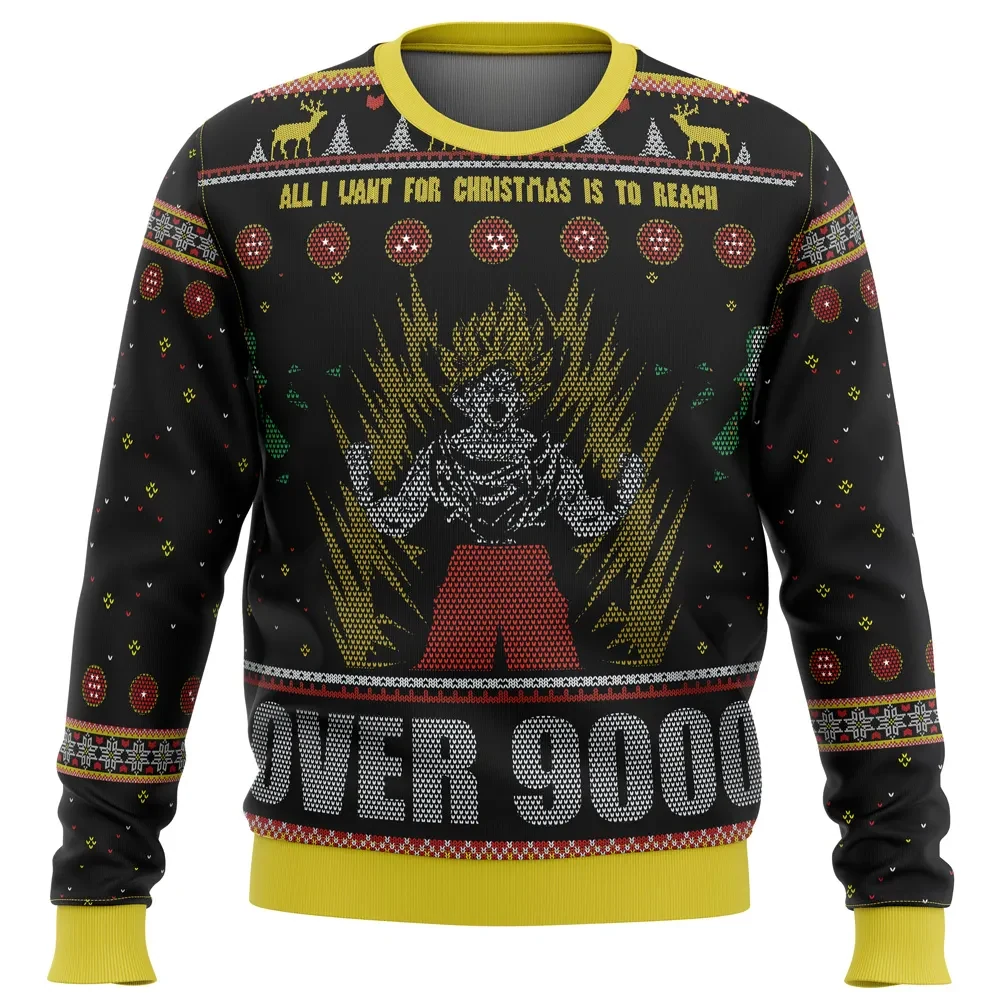 Dragon Ball Z Goku Over 9000 Ugly Christmas Sweater, DBZ Super Saiyan Holiday Sweater, Dragon Balls Anime Xmas Gift for Saiyan Fans