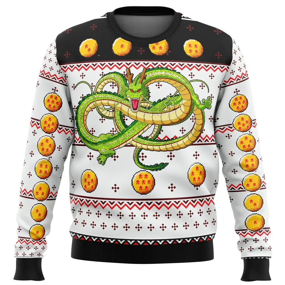 Dragon Ball Z Shenron Ugly Christmas Sweater, DBZ Dragon Balls Holiday Sweater, Eternal Wish Granter White Anime Xmas Gift for Fans