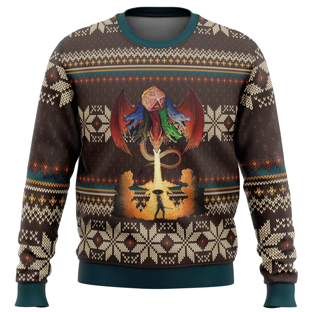 Dungeons and Dragons Tiamat Five Headed Dragon D20 Ugly Christmas Sweater, Tabletop Gamer Holiday Sweater, Xmas Jumper