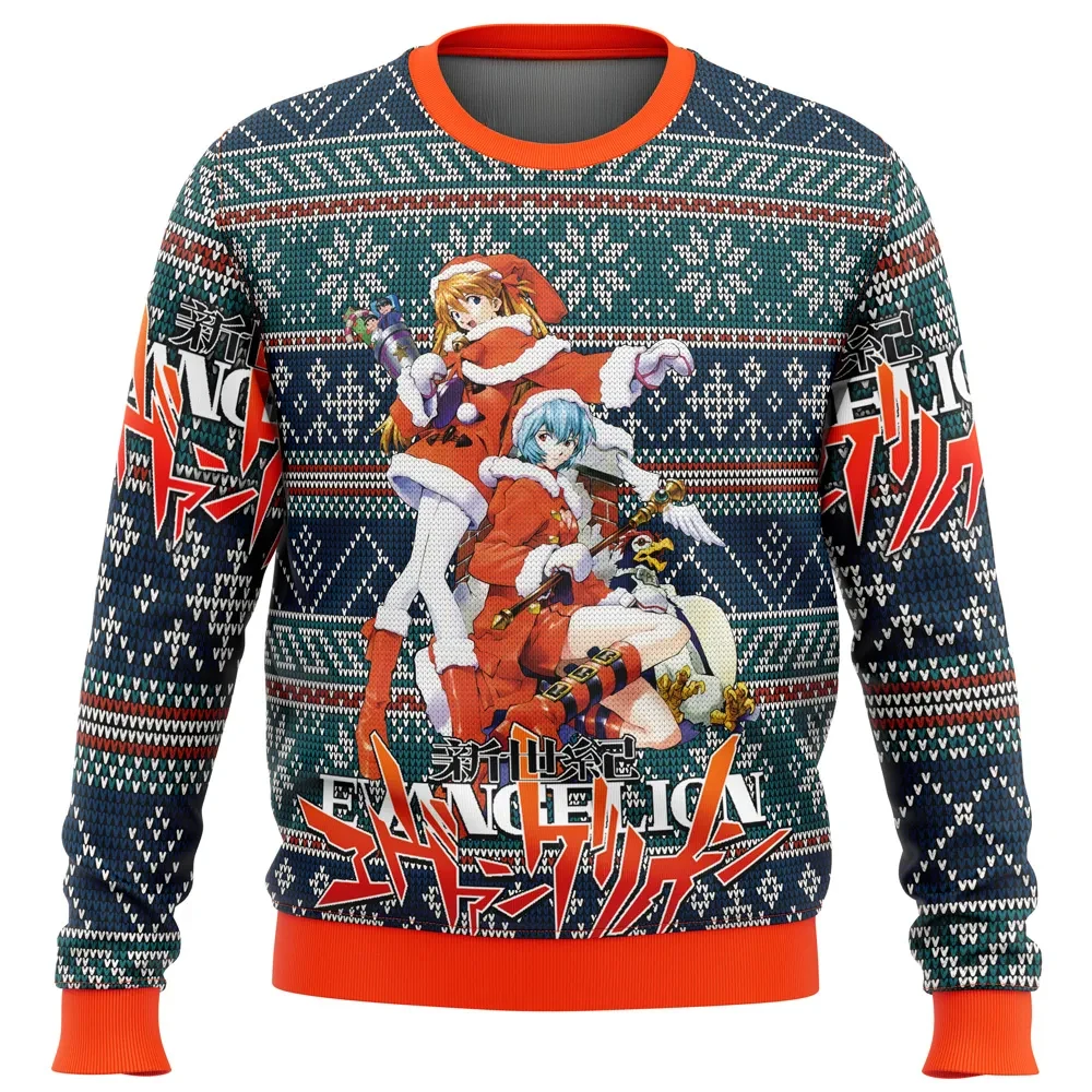 Neon Genesis Evangelion Eva Asuka and Rei Ugly Christmas Sweater, Evangelion Holiday Sweater, Santa Outfit Anime Xmas Gift, Unisex Pullover