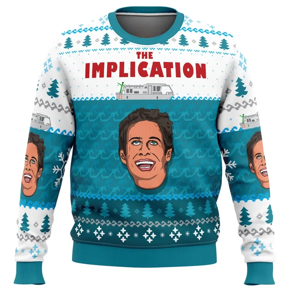 The Implication Always Sunny in Philadelphia Ugly Christmas Sweater, Dennis Reynolds Funny TV Holiday Sweater, Unisex Xmas Gift for Fans