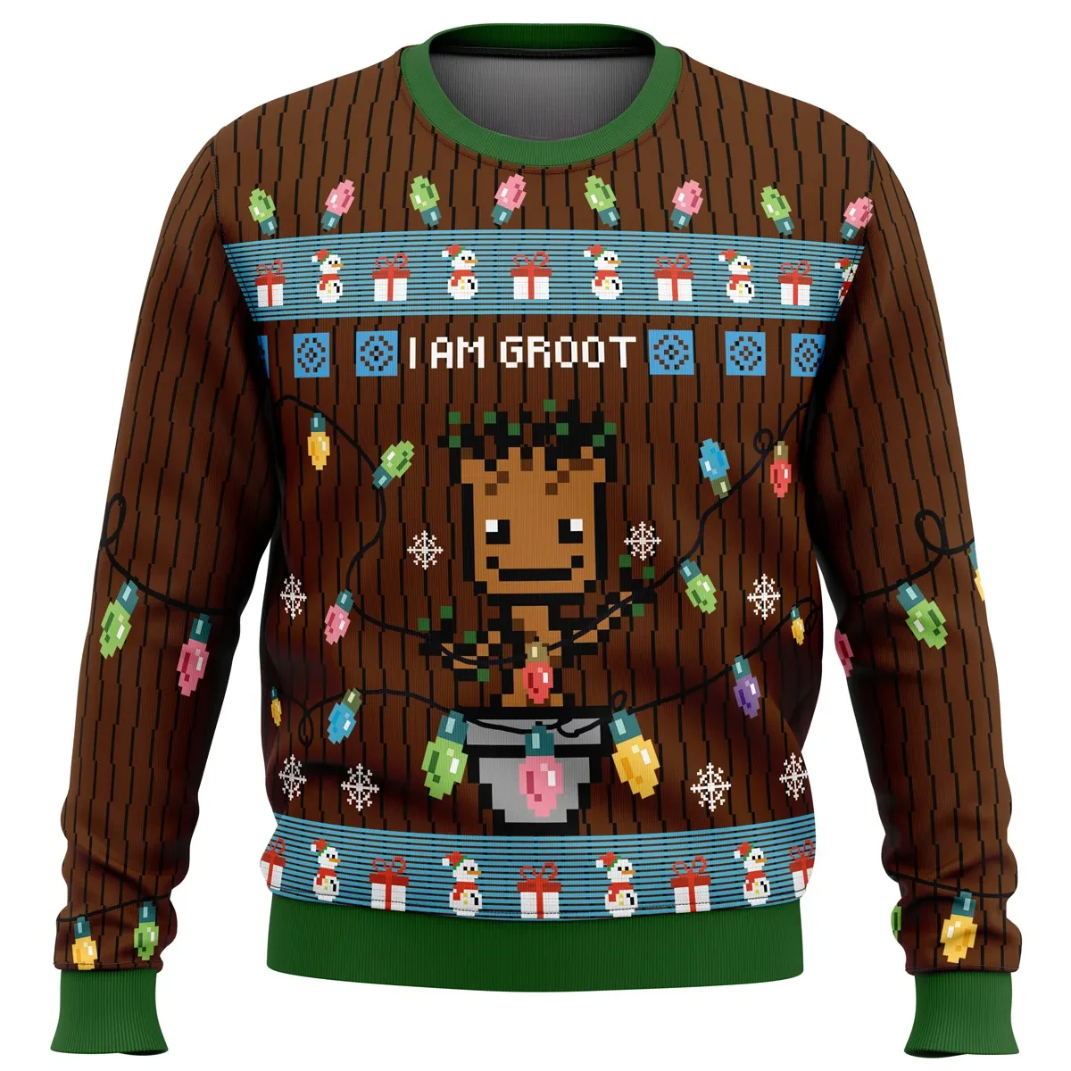 I Am Groot Ugly Christmas Sweater, Guardians of the Galaxy Holiday Sweater, Pixel Baby Groot in Christmas Lights, Marvel Xmas Gift