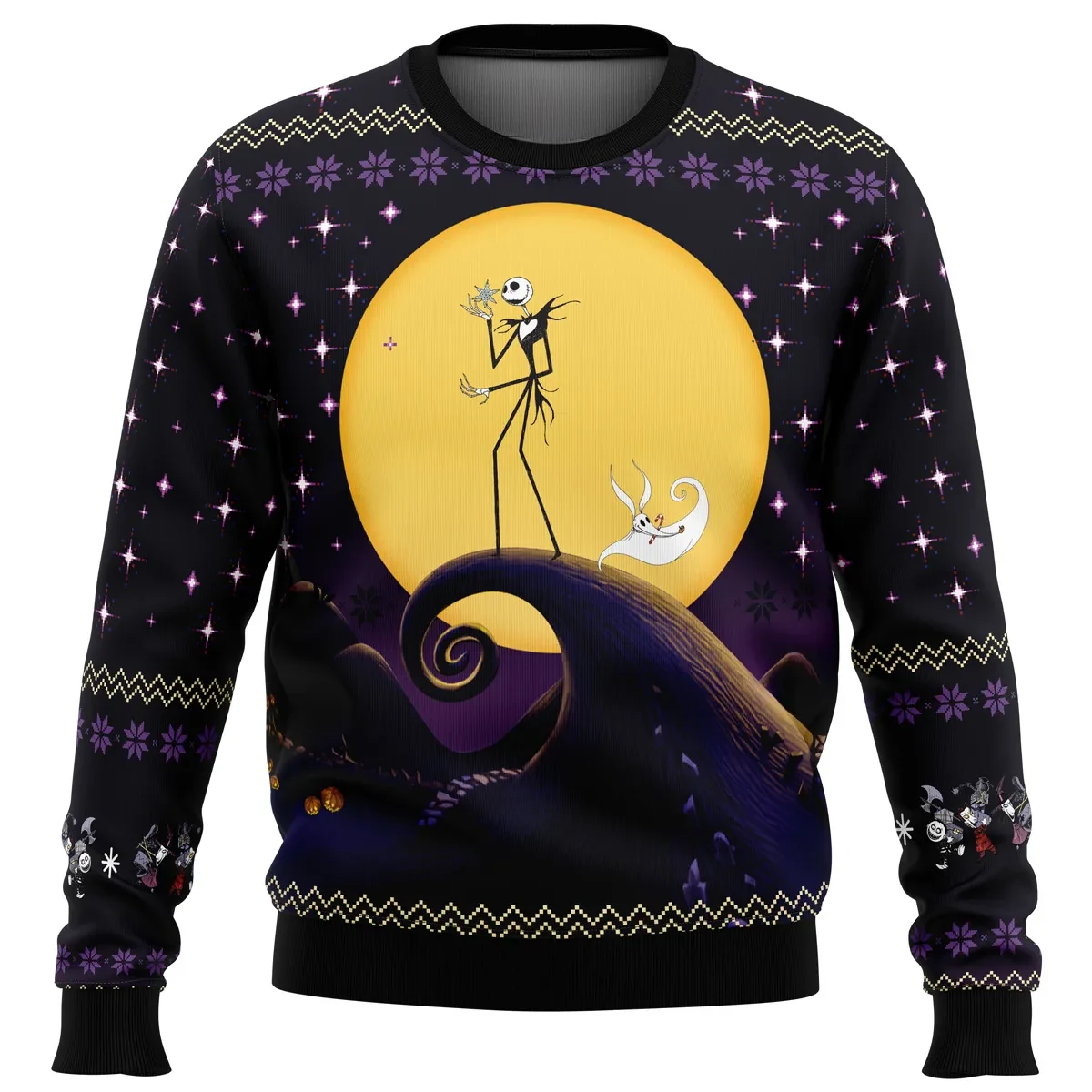 The Nightmare Before Christmas Ugly Christmas Sweater, Jack Skellington and Zero Spiral Hill Holiday Sweatshirt, Unisex Movie Xmas Gift