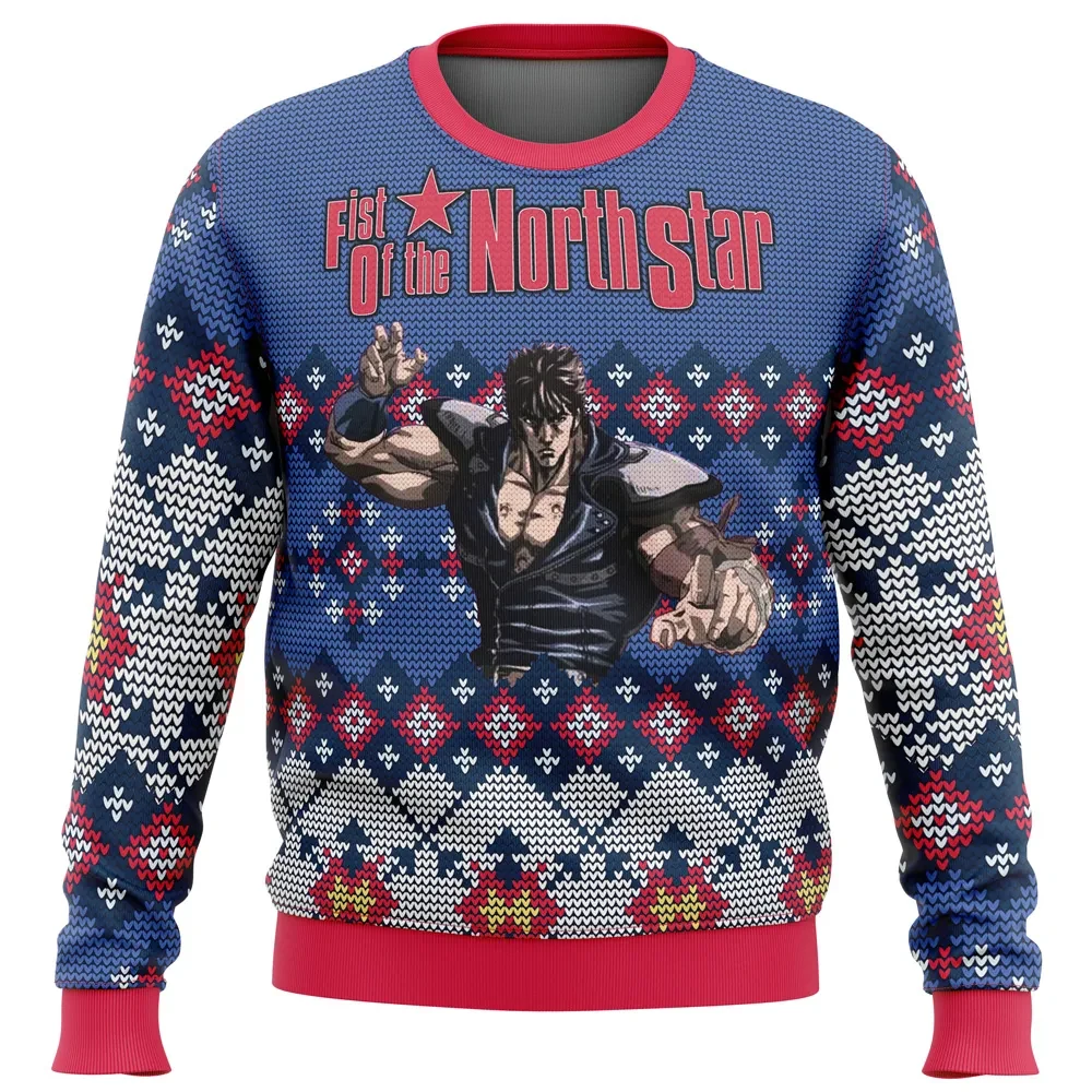 Fist of the North Star Kenshiro Ugly Christmas Sweater, Hokuto no Ken Anime Holiday Sweater, Retro Martial Arts Xmas Gift for Manga Fans