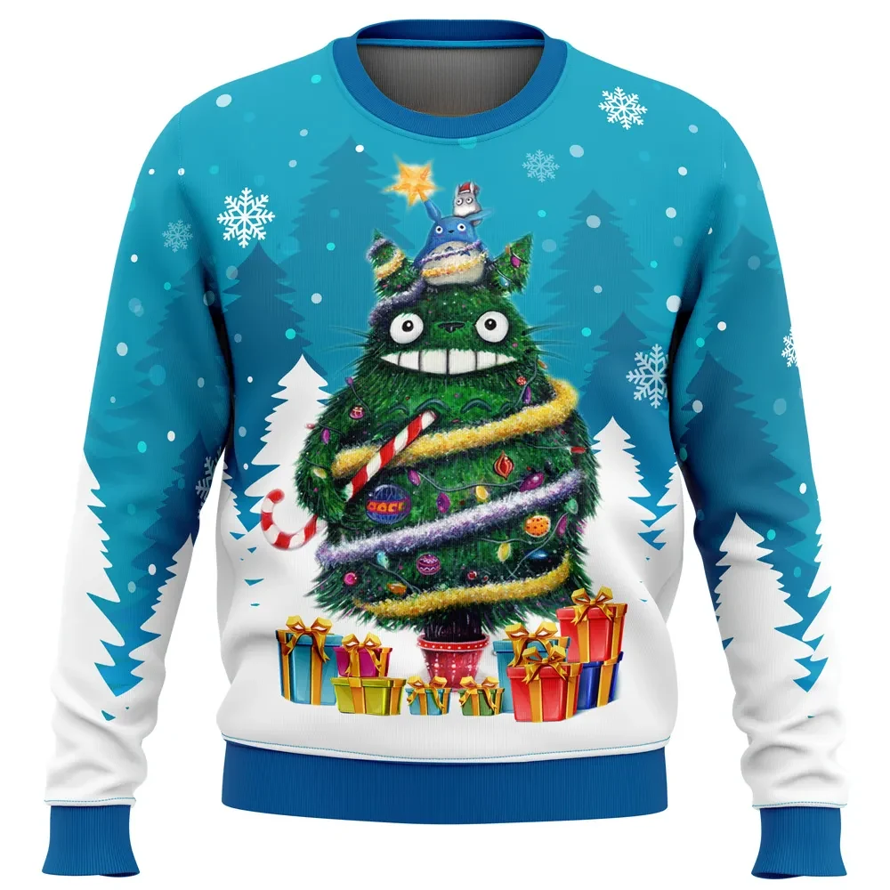 Christmas Totoro My Neighbor Totoro Ugly Christmas Sweater, Decorated Tree Studio Ghibli Holiday Sweatshirt, Cute Anime Xmas Gift for Fans