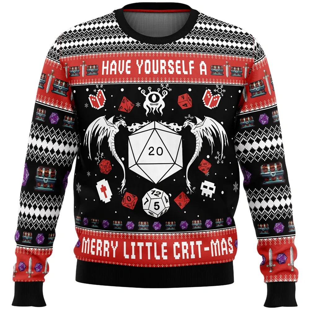 Have Yourself A Merry Little Crit-Mas Dungeons and Dragons Ugly Christmas Sweater, D&D Gamer Holiday Sweater, All Over Print Xmas Sweater