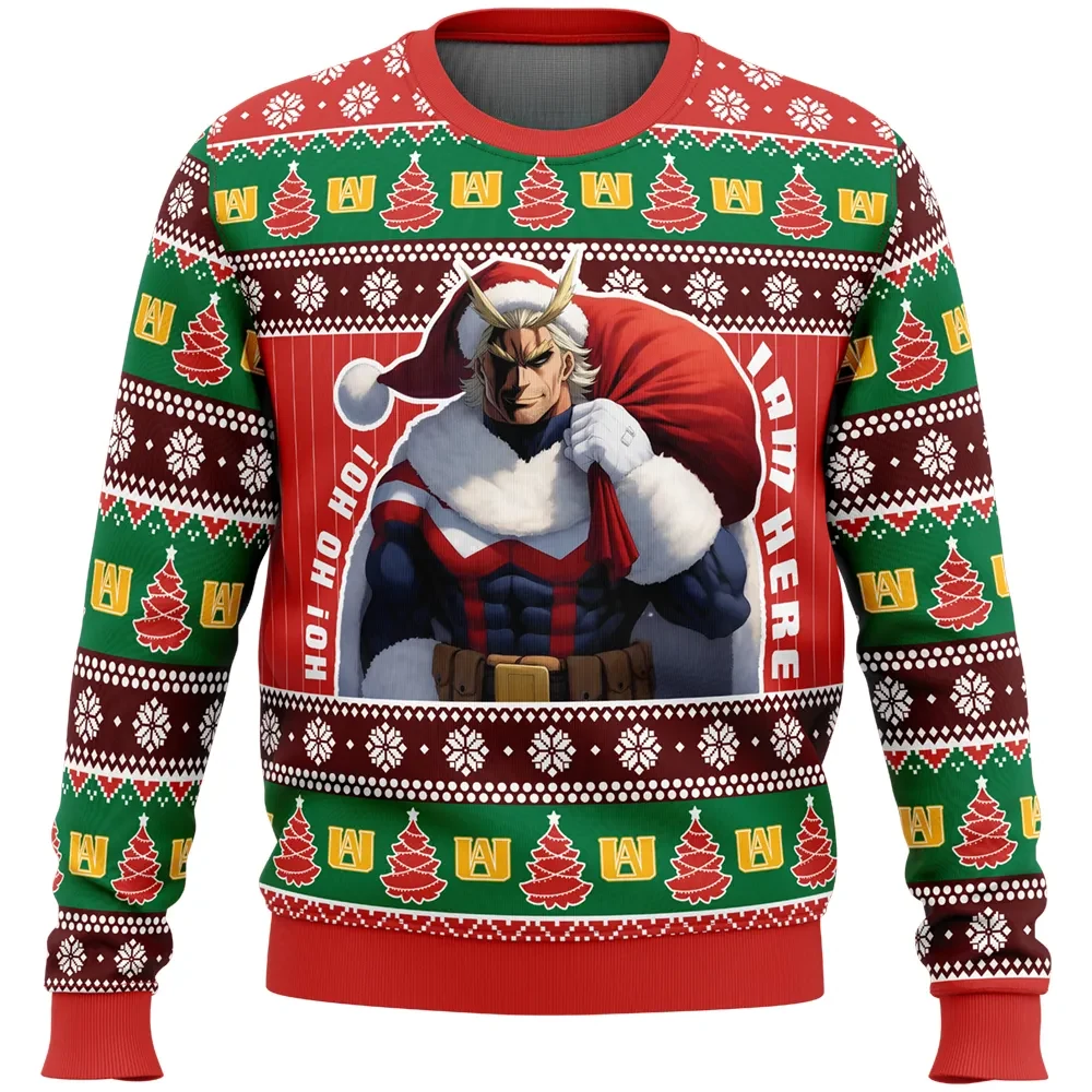 Ho Ho Ho I Am Here All Might My Hero Academia Ugly Christmas Sweater, MHA Class 1-A Holiday Sweater, Santa Anime Xmas Sweatshirt Gift for Fans