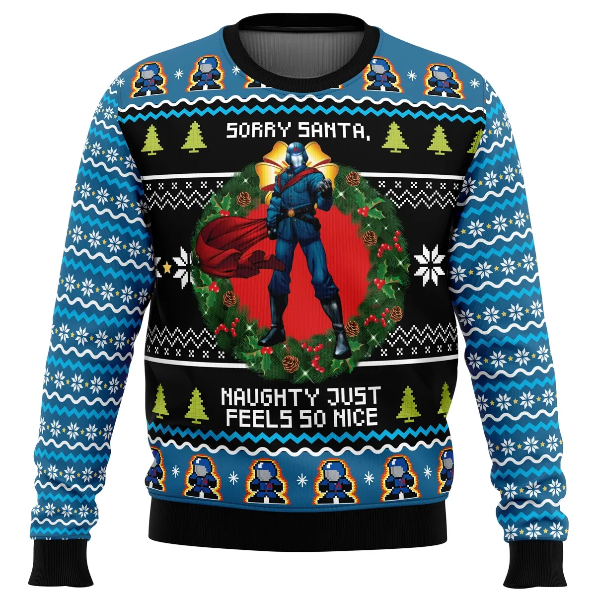 Cobra Commander Christmas G.I. Joe Ugly Christmas Sweater, Sorry Santa Naughty Holiday Sweater, Retro Unisex All Over Print Xmas Jumper