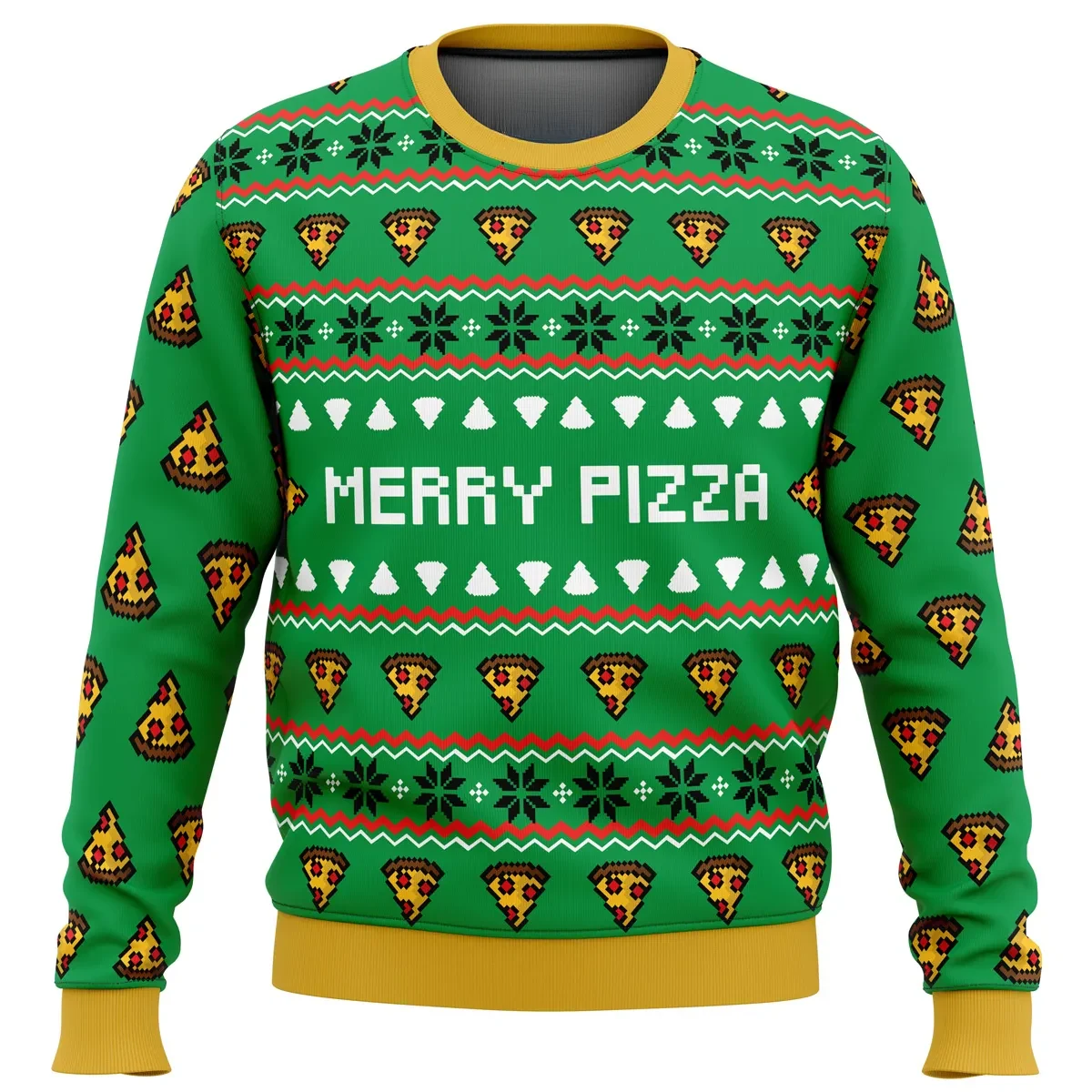 Merry Pizza Ugly Christmas Sweater, Pepperoni Pizza Lover Holiday Sweater, Funny Xmas Gift for Foodies, Unisex All Over Print Pullover