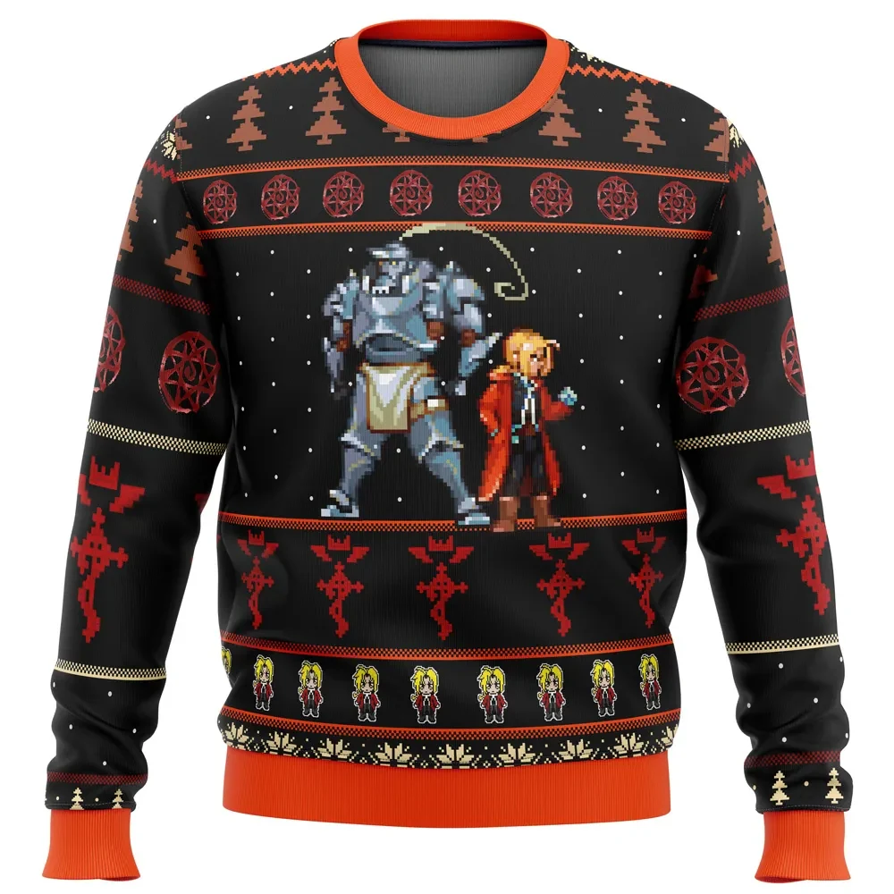 Fullmetal Alchemist Elrics Sprites Ugly Christmas Sweater, FMA Brotherhood Holiday Sweater, Edward and Alphonse Elric Anime Xmas Gift