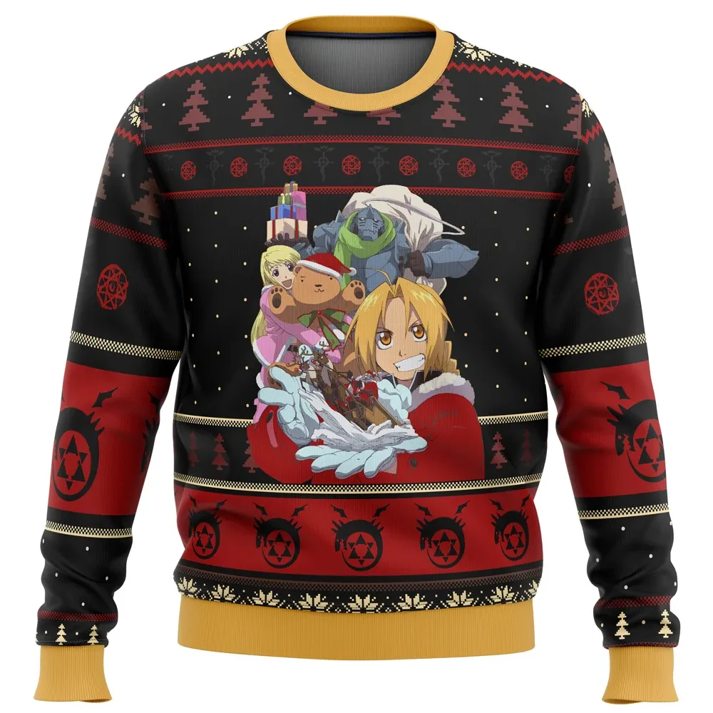 Fullmetal Alchemist Holidays Edward and Alphonse Elric Ugly Christmas Sweater, Anime Holiday Sweater, Unisex All Over Print Xmas Sweater