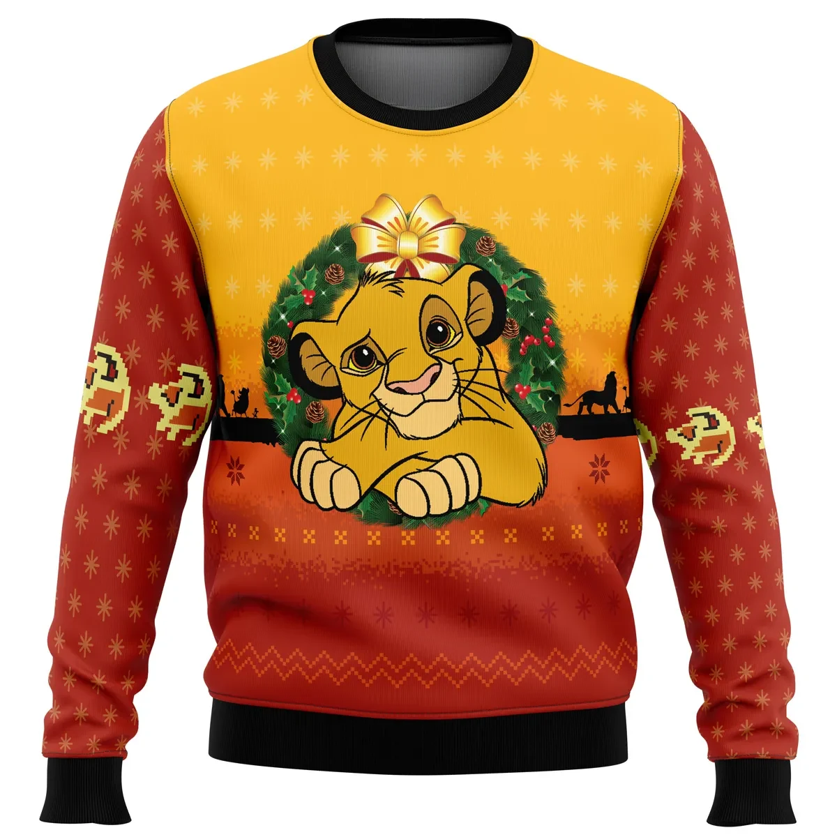 The Lion King Simba Ugly Christmas Sweater, Disney Lion King Holiday Sweater, Pride Rock Sunset, Classic Cartoon Xmas Gift for Fans