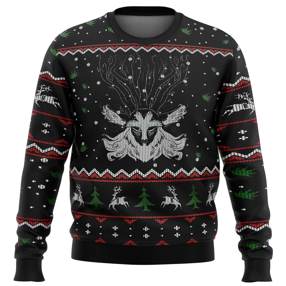 Ghibli Forest Spirit Ugly Christmas Sweater, Princess Mononoke Holiday Sweater, Shishigami Deer Anime Xmas Gift, Unisex All Over Print