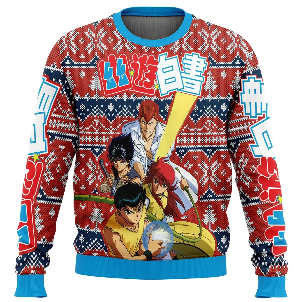 Ghost Fighter YuYu Hakusho Alt Ugly Christmas Sweater, Yusuke Kurama Hiei Holiday Sweater, Kuwabara Anime Xmas Gift, Unisex Sweatshirt