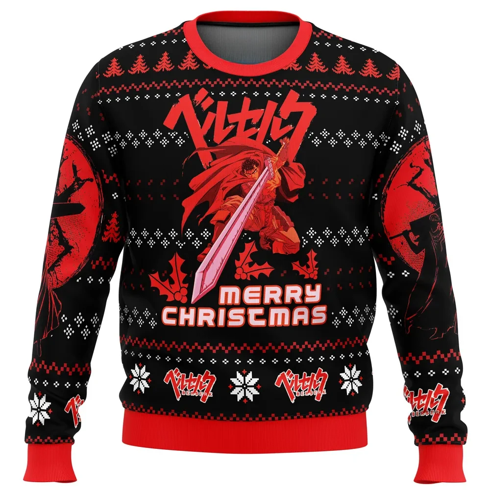 Christmas Red Guts Berserk Ugly Christmas Sweater, Dark Fantasy Anime Holiday Sweater, Brand of Sacrifice Xmas Sweatshirt, Anime Xmas Gift